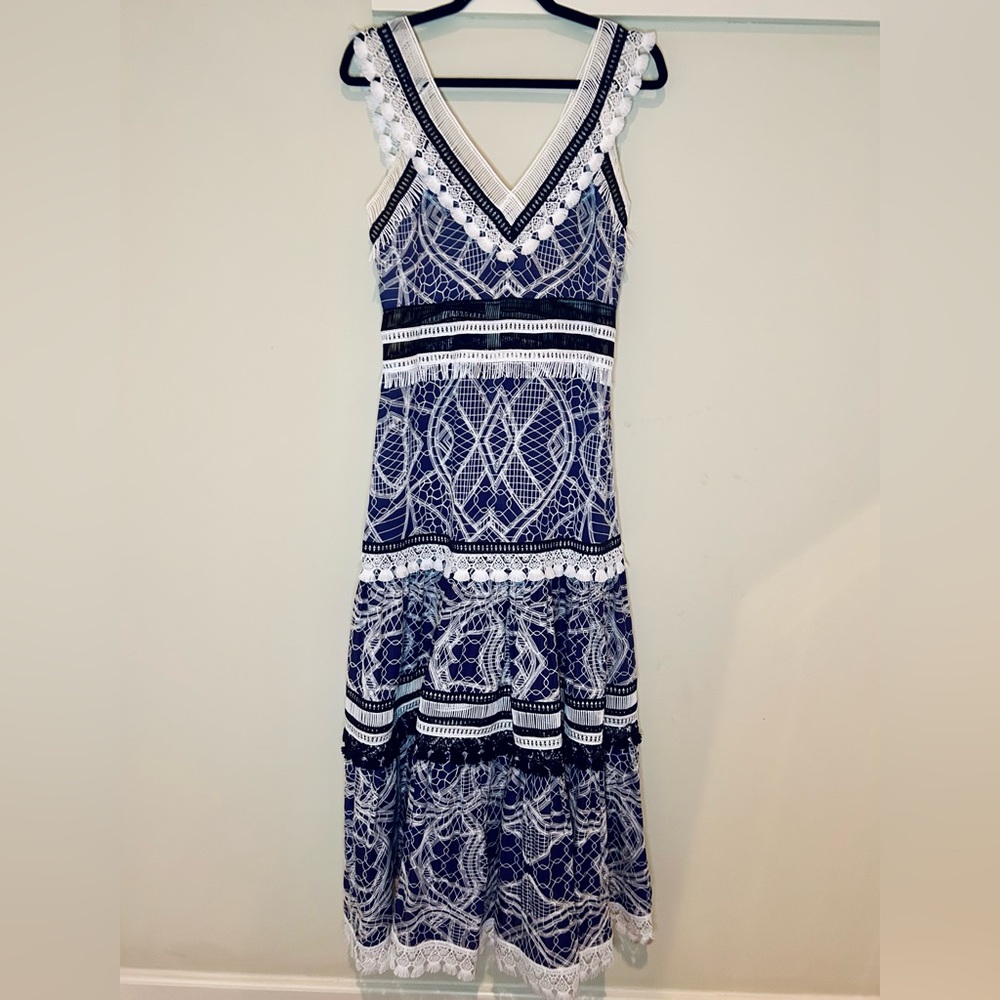 EUC Jonathan Simkhai Indigo Blue Embroidered Maxi Dress, Size Medium
